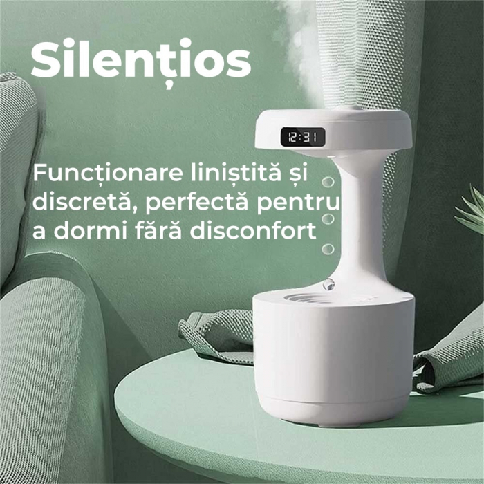 Umidificator De Aer, Sistem Anti-Gravitatie, Pulverizare Ceata Rece, Silentios, Alimentare USB, Capacitate 800ml, Lumina Ambientala, Afisaj Digital Ora, Oprire Automata, Alb [4]
