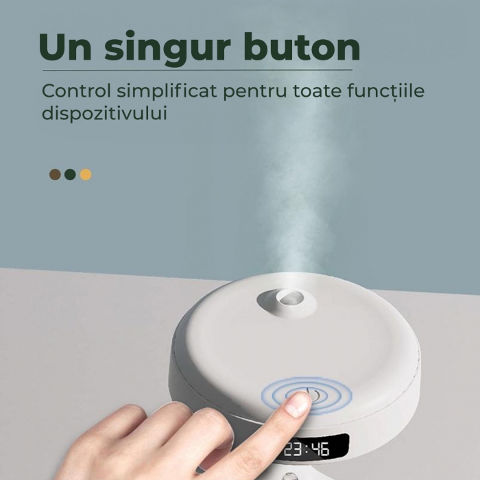 Umidificator De Aer, Sistem Anti-Gravitatie, Pulverizare Ceata Rece, Silentios, Alimentare USB, Capacitate 800ml, Lumina Ambientala, Afisaj Digital Ora, Oprire Automata, Alb [6]