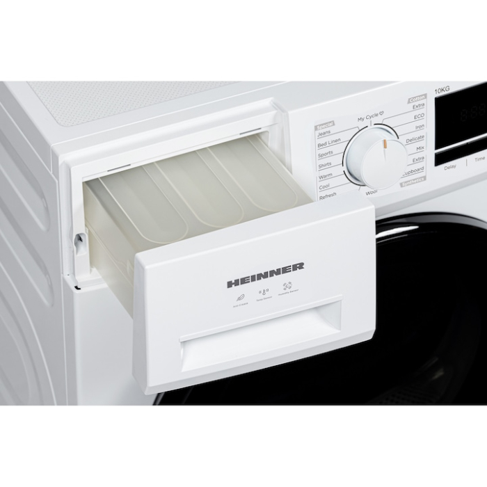 Uscator cu pompa de caldura HEINNER HHPD-M10G5PBKD++, 10 KG, Clasa D, 16 programe de uscare, Display LED, Functie anti-sifonare, Indicator curatare filtru scame, Indicator rezervor colectare apa plin, Blocare acces copii, Alb [4]