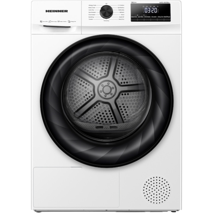 Uscator de rufe Heinner HHPD-H90FRA++, Pompa de caldura, 9 kg, 15 programe, Clasa D, Display LED, Power AirFlow, Alb [1]