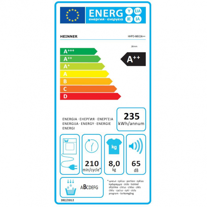 Uscator de rufe Heinner HHPD-M8G3A++, Pompa de caldura, 8 kg, 14 programe, Clasa A++, Display LED, Iluminare cuva, Blocare acces copii, Alb [4]