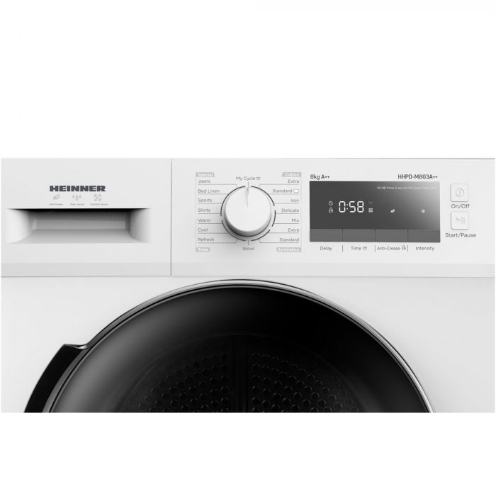 Uscator de rufe Heinner HHPD-M8G3A++, Pompa de caldura, 8 kg, 14 programe, Clasa A++, Display LED, Iluminare cuva, Blocare acces copii, Alb [3]