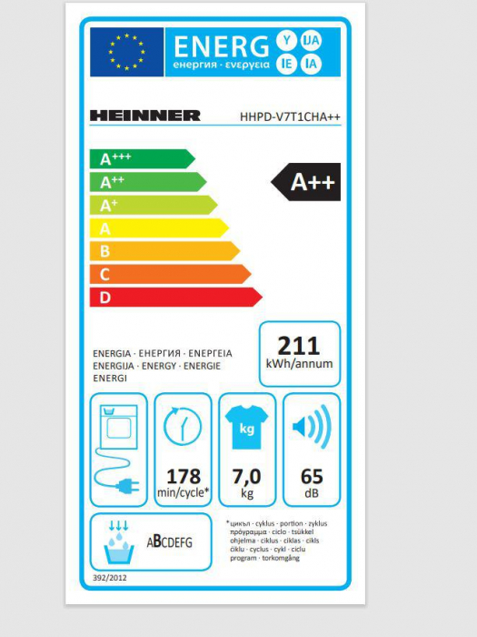 Uscator de rufe Heinner HHPD-V7T1CHA++, Pompa de caldura, 7 kg, 15 programe, Clasa A++, Display LED, Lumina cuva, Indicator curatare filtru scame, Indicator rezervor colectare apa plin, Blocare acces copii, Alb [4]