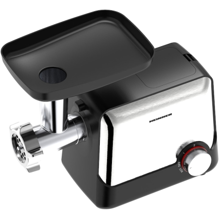 Preparare alimente - Masina de tocat Heinner DualSteel HMG-2100BKS3, 2100W, 1.8 kg/min, 2 viteze + Reverse, accesoriu rosii, accesorii kibbe si carnati, cutit inox, 3 site metalice, negru/inox