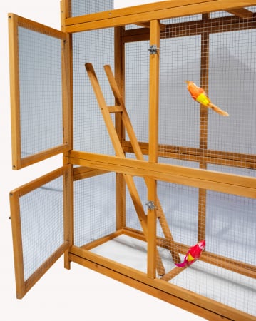 Voliera din lemn pentru porumbei si papagali BUNTZ, cu acoperis rezistent, usi duble si plasa metalica, ideala pentru papagali si canari, 106 x 57 x 165 cm [3]