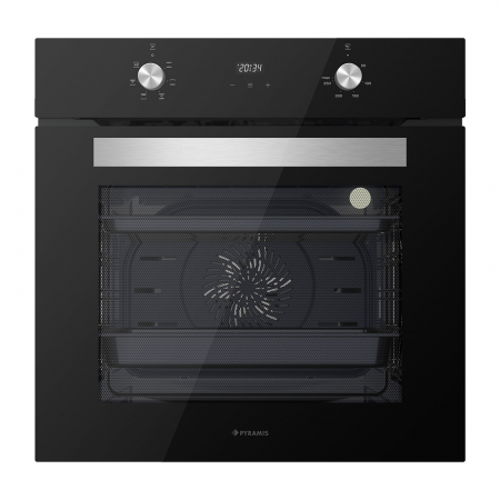 Cuptoare Electrice - Cuptor electric Pyramis 60IN 8020 Black S2, 6 functii, clasa A, volum 72 litri, control mecanic, timer digital, finisaj sticla neagra