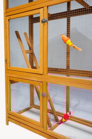 Voliera din lemn pentru porumbei si papagali BUNTZ, cu acoperis rezistent, usi duble si plasa metalica, ideala pentru papagali si canari, 106 x 57 x 165 cm [4]