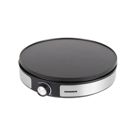 Aparate de facut clatite - Aparat de facut clatite 2 in 1 HEINNER HCPM-F15RVSS, 1500 W, Placa reversibila 33cm, Invelist antiaderent, Control temperatura Inox/Negru