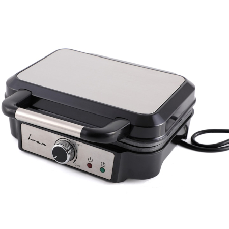 Electrocasnice mici - Aparat de facut gofre/vafe Fram FAG-M1000BKSS, 1000W, capacitate 2 gofre, placi fixe cu invelis antiaderent, temperatura ajustabila, indicator luminos, decoratiune inox capac, maner si panel, negru/gri