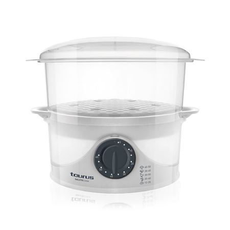 Aparate de gatit cu aburi - Aparat de gatit cu aburi Taurus SALUTECOOK. 800 W , 6 l , Timer 60 min, 2 vase pentru gatit, vas pentru orez (Alb)