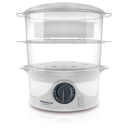 Aparat de gatit cu aburi Taurus SALUTECOOK. 800 W , 6 l , Timer 60 min, 2 vase pentru gatit, vas pentru orez (Alb) [1]