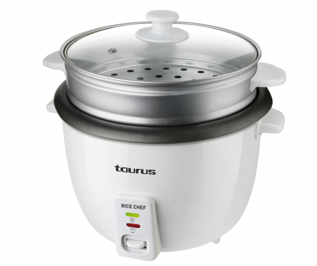 Aparate de gatit cu aburi - Aparat de gatit cu aburi Aparat de gatit orez Taurus Rice Chef, 700W, capacitate 1.8l, functie gatire la abur, Alb