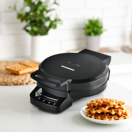 Aparat de gofre HEINNER HWF-F1200BK, 1200 W, 1 gofra/vafa, Placa fixa cu invelist antiaderent, Diametru 16.2 cm, Depozitare verticala Negru [2]