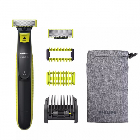 Masini de tuns si barbierit - Aparat de ras hibrid, PHILIPS, OneBlade QP2821/20, diverse capete, Negru/Verde