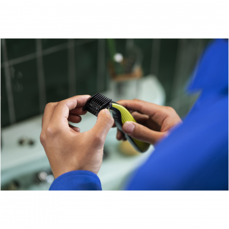 Aparat hibrid de barbierit si tuns barba Philips OneBlade QP2724/30, pieptene reglabil 5 in 1, reincarcabil, umed si uscat, 45 min, USB-A, husa, capac de protectie, lama inlocuibila suplimentara, Verde lime [6]