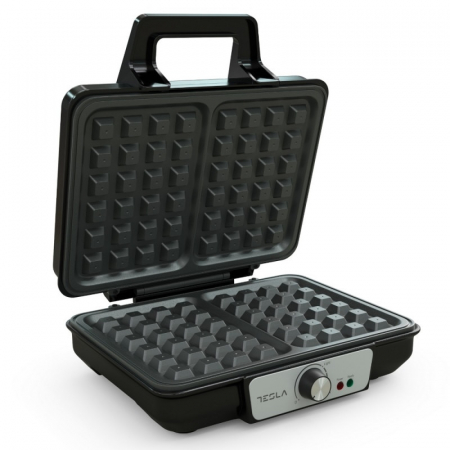 Prajitoare de Paine - Aparat pentru preparat vafe Tesla WM200BX, 1000W, placi antiaderente, 140°/220°, negru/ inox