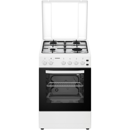 Electrocasnice mari - Aragaz Heinner HFSC-S50LITGWH, Gaz, 4 arzatoare, Aprindere electrica plita/cuptor, Dispozitiv de siguranta plita/cuptor, Timer, Grill, Lumina cuptor, 50 cm, Alb