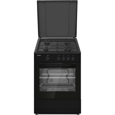 Electrocasnice mari - Aragaz HEINNER HFSC-SME66IBK, gaz, 4 arzatoare, Suport email, Capac metalic, Aprindere electrica, Dispozitiv de siguranta plita si cuptor, Usa cuptor cu geam dublu, Duze GPL incluse, Tava si gratar cromat, Negru