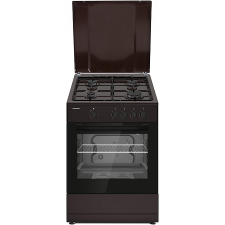 Electrocasnice mari - Aragaz HEINNER HFSC-SME66IBRW, gaz, 4 arzatoare, Suport email, Capac metalic, Aprindere electrica, Dispozitiv de siguranta plita si cuptor, Usa cuptor cu geam dublu, Duze GPL incluse, Tava si gratar cromat, Maro