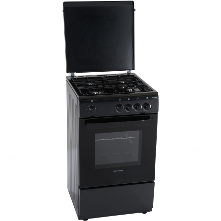 PROMOTII - Aragaz Heinner HFSC-V50BK, 4 arzatoare, Gaz, Dispozitiv de siguranta plita/cuptor, 50 cm, Negru - Copie