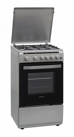 PROMOTII - Aragaz Heinner HFSC-V50LITGSL, 4 arzatoare, Gaz, Aprindere electrica, Timer, Grill, 50 cm, Argintiu - Copie