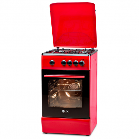 Aragaz LDK 5060 RED FR RMV, 4 Arzatoare, Capac metalic, Siguranta, 50x60 cm, 3 Ani garantie, Rosu, Preinstalare duze NG/LPG [2]