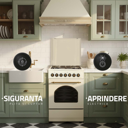 Aragaz Rustic Samus SR550EL3C1, 3 arzatoare, cuptor 48 l, Clasa A, Vintage beige [8]