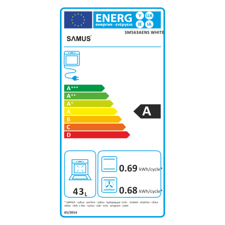 Aragaz Samus SM563AENS WHITE, 4 arzatoare, cuptor 43 l, Clasa A, Alb [9]