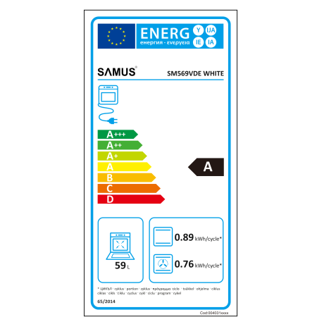 Aragaz Samus SM569VDE White, 2 arzatoare, cuptor 59 l, Clasa A, Alb [1]
