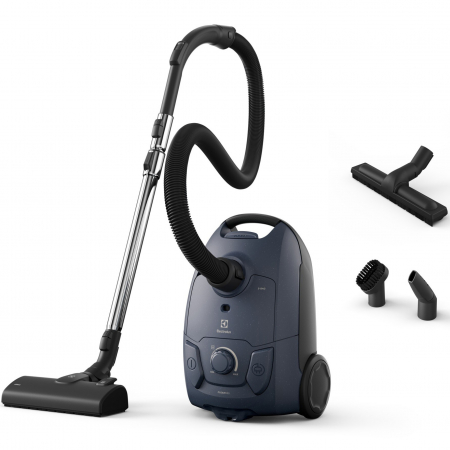 Electrocasnice mici - Aspirator cu sac Electrolux Seria 500 EB51C2DB, 750W, perie premium AllFloor, perie Parketto, 37% plastic reciclat, filtru HEPA lavabil, tub telescopic cu sistem de fixare, raza de actiune 8,5 m, accesorii 2in1 in bord, albastru denim