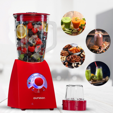 Blender + Rasnita Oursson BL0642G/RD, 600 W, 2 l, 7 Viteze, Functie Turbo/Pulse, Rosu [4]