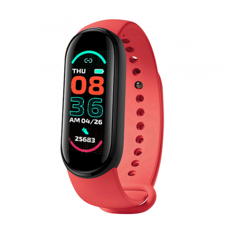 Smartwatch - Bratara fitness M6, Ecran color HD, Bluetooth, Monitorizare somn/Ritm cardiac, Rosu