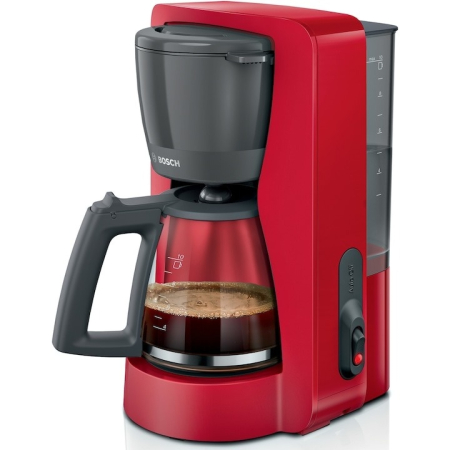Cafetiere - Cafetiera Bosch My Moment TKA2M114, 1.37 l, cana sticla, sistem antipicurare, oprire automata, rezervor de apa detasabil, cu sistem de umplere usoara, Rosu