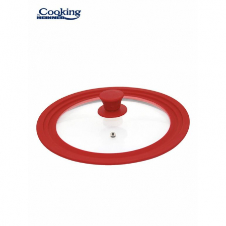 Oale si cratite - Capac sticla cu margine din silicon ajustabila pe 3 dimensiuni 22/24/26 cm, rosu, cooking by heinner