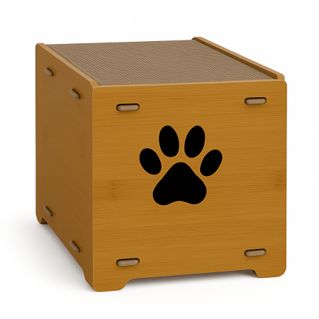 Set 2 placi de zgariat + casuta din MDF pentru pisici cu placi de zgariat si terasa, Buntz, pentru interior, 44x28.5x30.5cm, Maro - Copie [4]