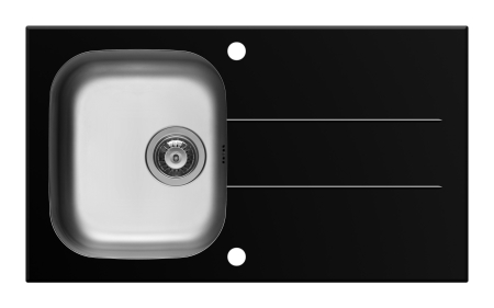 CHIUVETE - Chiuveta Pyramis CONCERTO 86x50 1B 1D Black Glass & Inox
