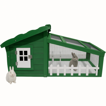 Custi - Casuta pentru iepuri si gaini, BUNTZ, 150 x 62 x 64 cm, Lemn / Metal, Verde / Alb