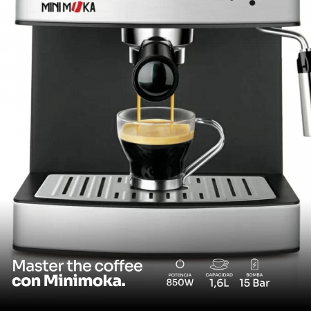 Espressor cafea Minimoka Taurus, 850 W, 1.6 l, 15 bar, 32 x 32 x 26 cm, accesorii incluse, Negru/Argintiu [8]
