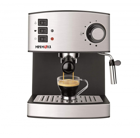 Aparate cafea si ceai - Espressor cafea Minimoka Taurus, 850 W, 1.6 l, 15 bar, 32 x 32 x 26 cm, accesorii incluse, Negru/Argintiu