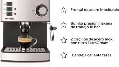 Espressor cafea Minimoka Taurus, 850 W, 1.6 l, 15 bar, 32 x 32 x 26 cm, accesorii incluse, Negru/Argintiu [6]