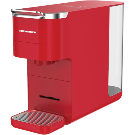 Aparate cafea si ceai - Espressor cu capsule 4 in 1 Heinner HEMC-DD15RED, 1525 W, Rezervor 1.5 l, Ecran digital si control tactil, Compatibil cu Nespresso, Dolce Gusto, Ese Pods/Cafea pudra, Cafea macinata, Rosu
