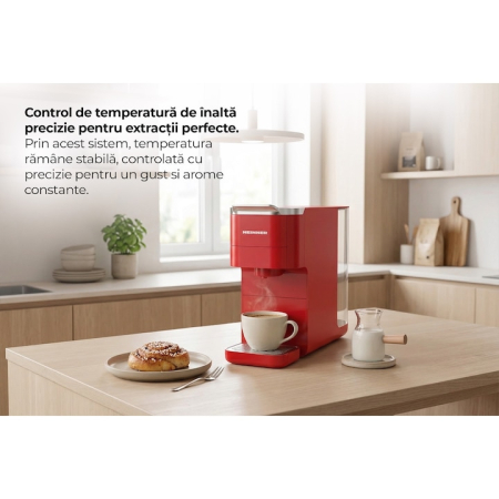 Espressor cu capsule 4 in 1 Heinner HEMC-DD15RED, 1525 W, Rezervor 1.5 l, Ecran digital si control tactil, Compatibil cu Nespresso, Dolce Gusto, Ese Pods/Cafea pudra, Cafea macinata, Rosu [6]