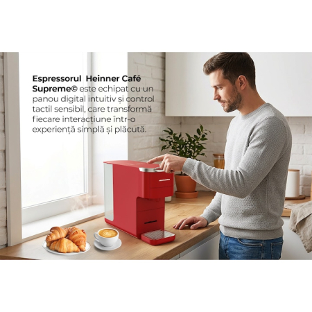 Espressor cu capsule 4 in 1 Heinner HEMC-DD15RED, 1525 W, Rezervor 1.5 l, Ecran digital si control tactil, Compatibil cu Nespresso, Dolce Gusto, Ese Pods/Cafea pudra, Cafea macinata, Rosu [7]