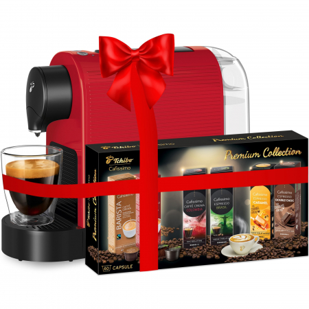 Espressoare - Espressor Tchibo Cafissimo Pure Plus 531295, 800 ml, 15 bari, 1250W, capsule, Rosu + Premium Collection