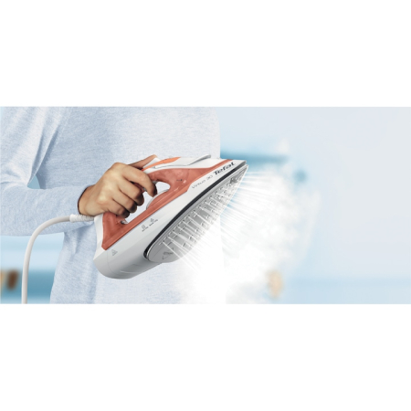 Fier de calcat cu abur Tefal Virtuo FV2C40E0, 2000 W, 120 g/min, 0.24 l, Talpa ceramica, Calcare verticala, Sistem antipicurare, Alb/Portocaliu [3]