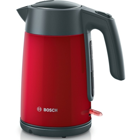 Aparate cafea si ceai - Fierbator apa Bosch TWK7L464, 2400 W, 1,7 L, 220-240 V, indicator pentru numarul de cesti, oprire automata, rosu/antracit