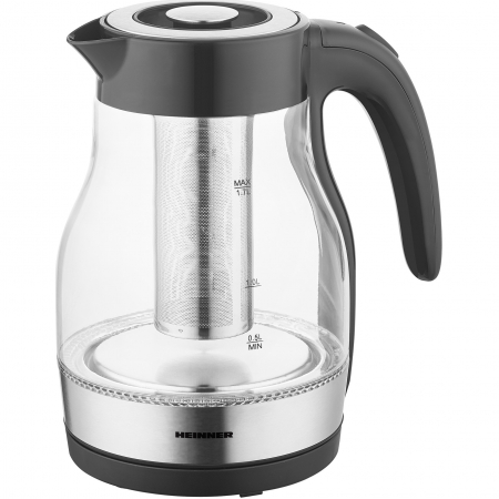 Fierbatoare de apa - Fierbator electric cu filtru ceai Heinner HEK-TF2200GBK, 1850-2200w, 1.7l, filtru detasabil, Negru