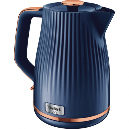 Fierbatoare de apa - Fierbator Tefal Loft KO251430, 2400W, capacitate 1.7L, capac detasabil, filtru anticalcar, baza rotativa, indicator pentru nivelul apei, albastru