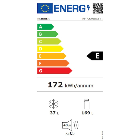 Frigider cu doua usi Heinner HF-H2206DGE++, 206 l, Clasa E, Control mecanic cu termostat ajustabil, Lumina LED, Trei rafturi din sticla, Compartiment fructe si legume, H 143 cm, Gri antracit texturat [2]