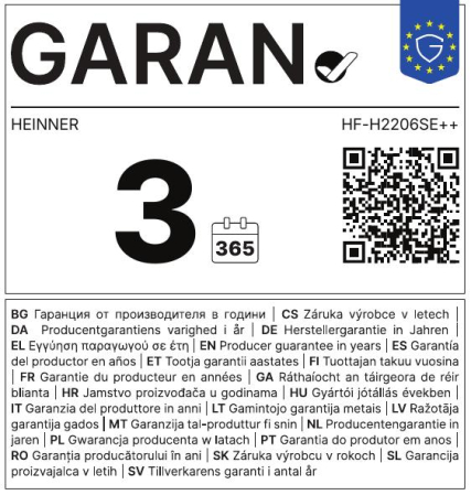 Eticheta garantie GARAN HF-H2206SE++ [3]